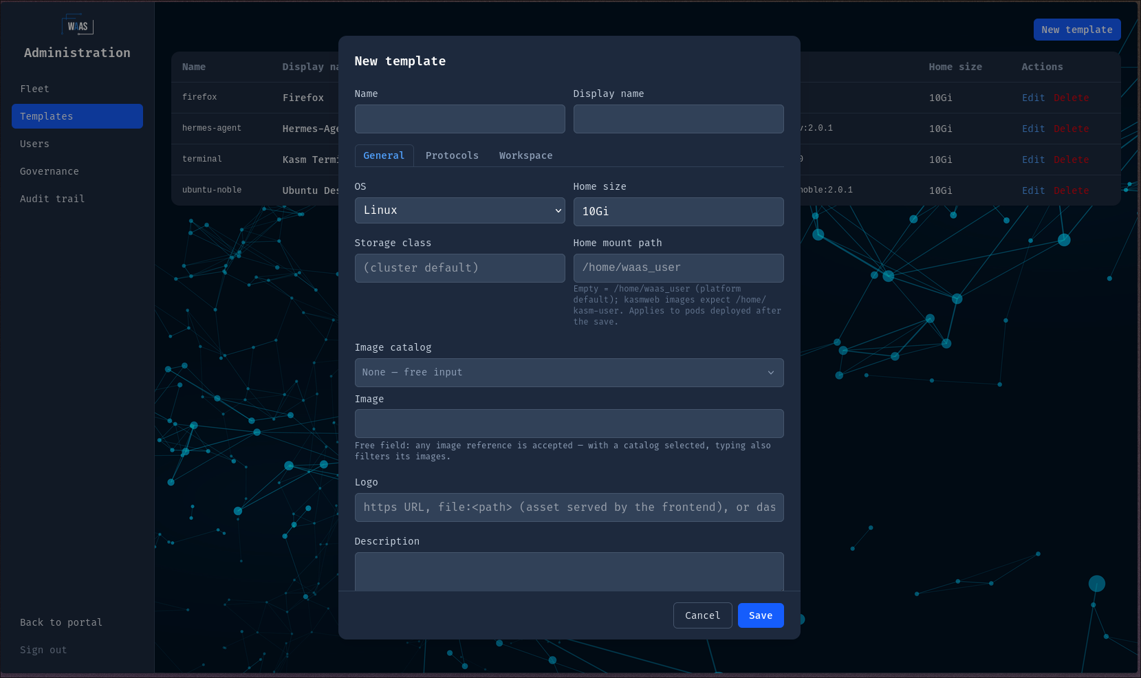 Placeholder — workspace creation dialog in the portal