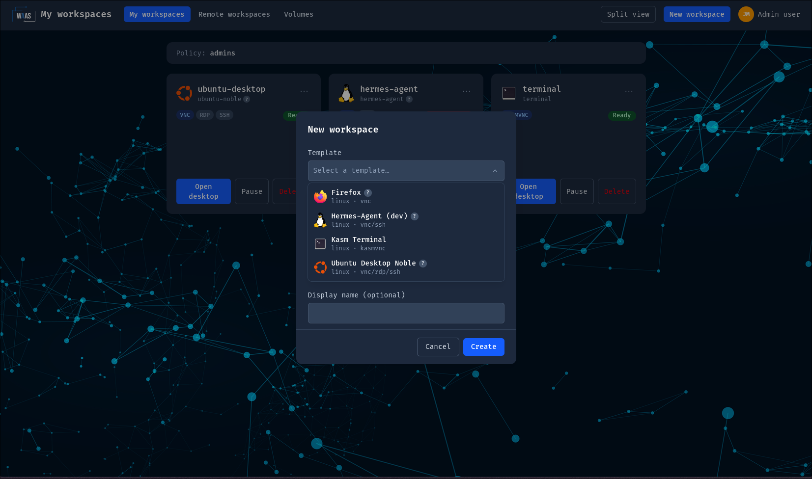 Placeholder — template picker with icons in the creation dialog